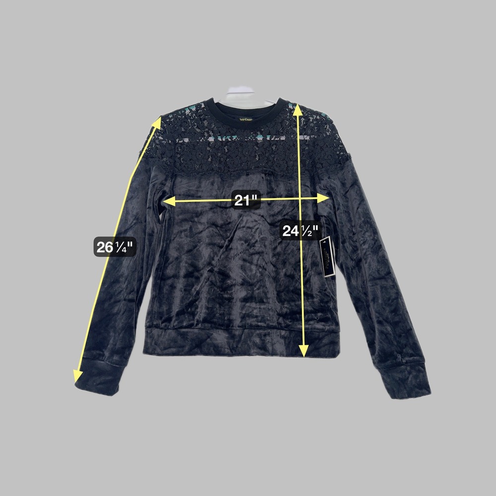 Juicy Couture Black Label Lace Velour Pullover Sweatshirt‎ L Cozy Black Casual - Picture 4 of 10